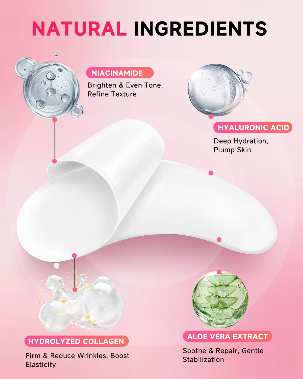 Close up view of the hyaluronic acid and collagen infused hydrogel patches highlighting texture.
