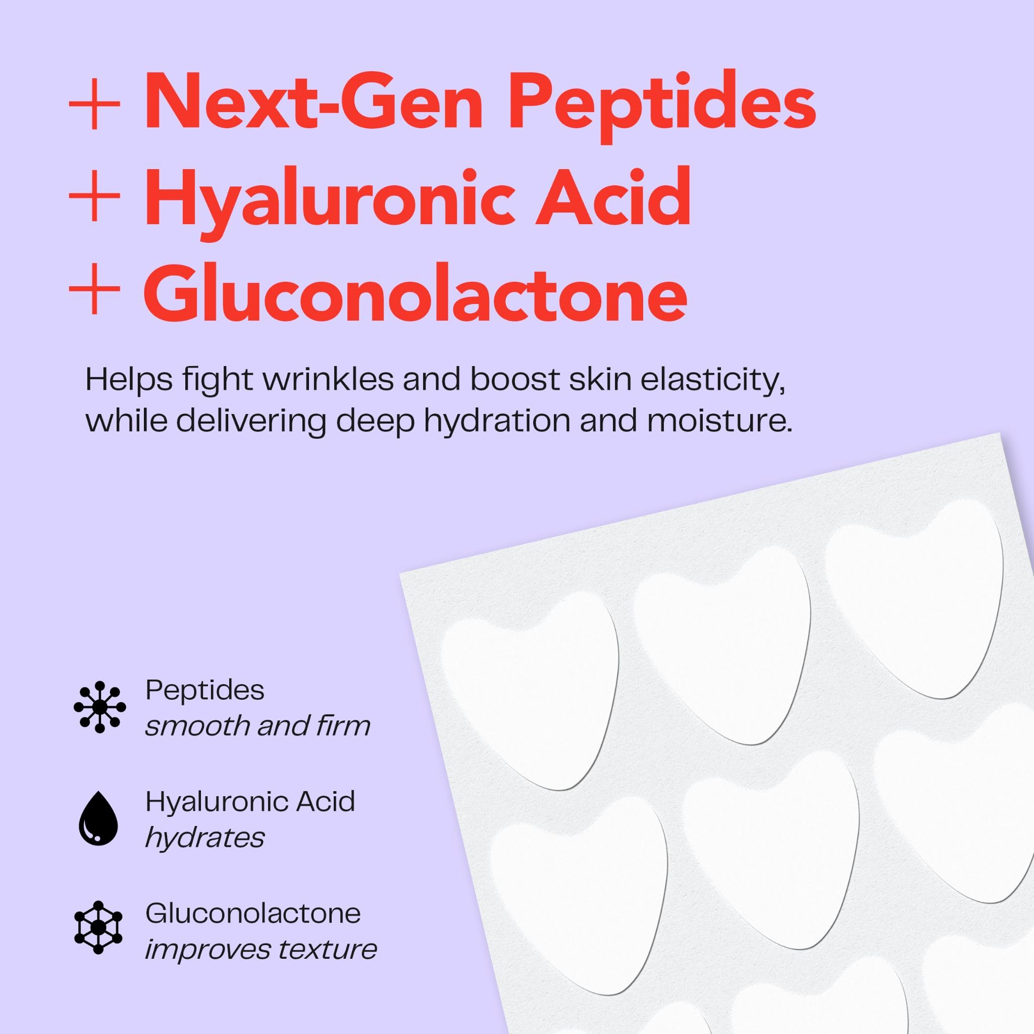 Morrow Beauty 66 count wrinkle patches package showcasing key ingredients like hyaluronic acid and peptides.