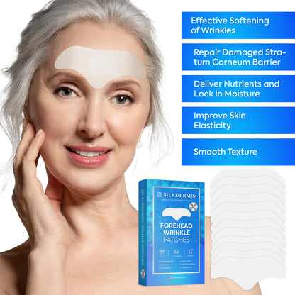 Silkdermis anti aging treatment patches displayed next to the product packaging highlighting the infused ingredients.