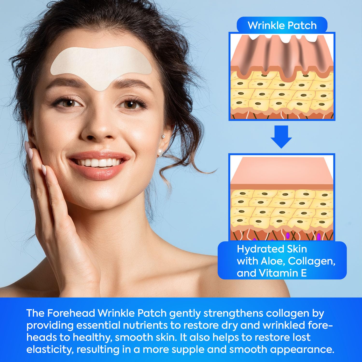 Silkdermis forehead patches close up view showing the gentle adhesive side designed for overnight frown line treatment.