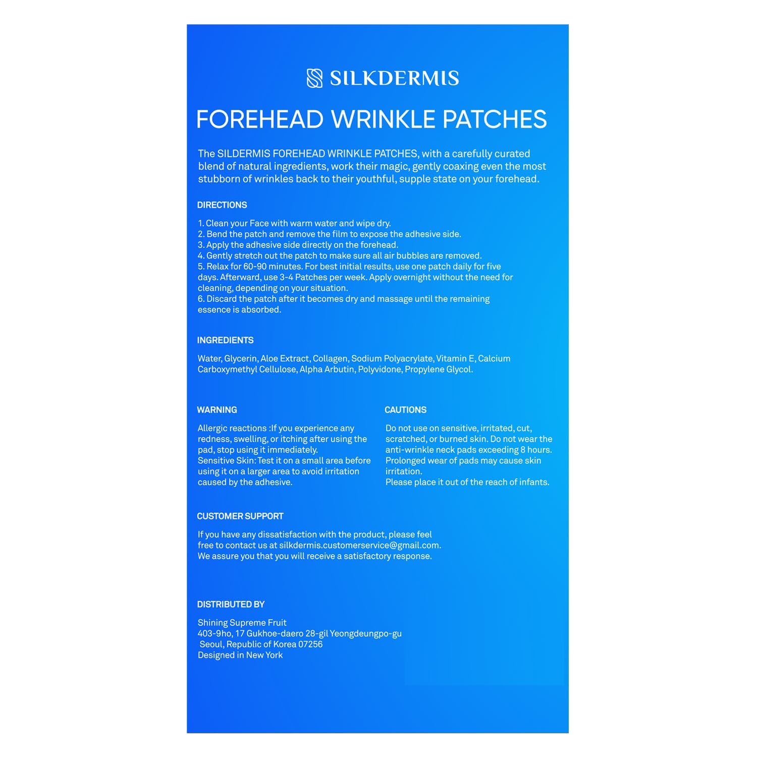 Silkdermis authentic USA imported forehead patch packaging showcasing the full non invasive anti aging kit.