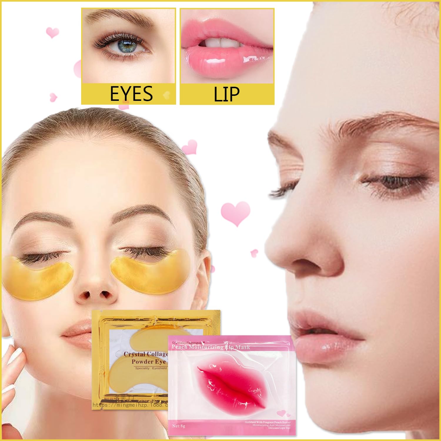 Close up view of the 24K gold crystal gel under eye patches for puffiness reduction.
