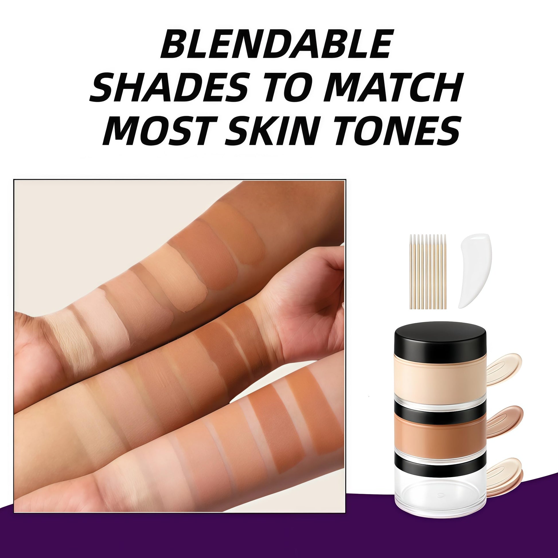 Close up of blendable dual shades for skin perfection
