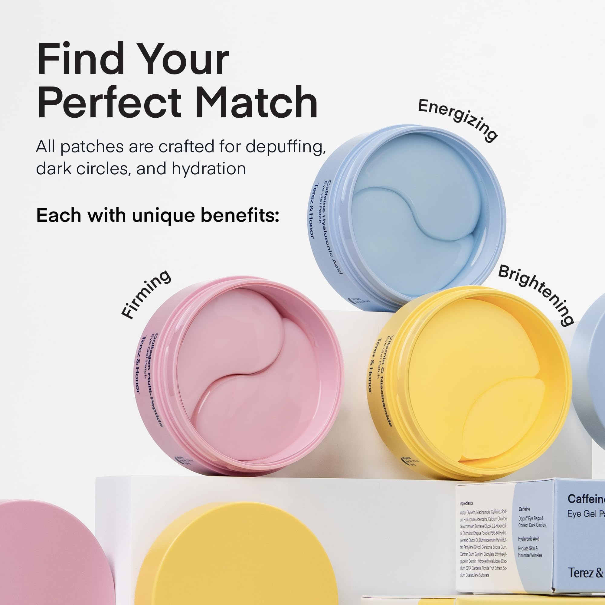 Hydrating under eye patches with caffeine and niacinamide for brightening tired eyes