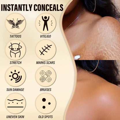 Demonstration of body concealer covering a skin blemish