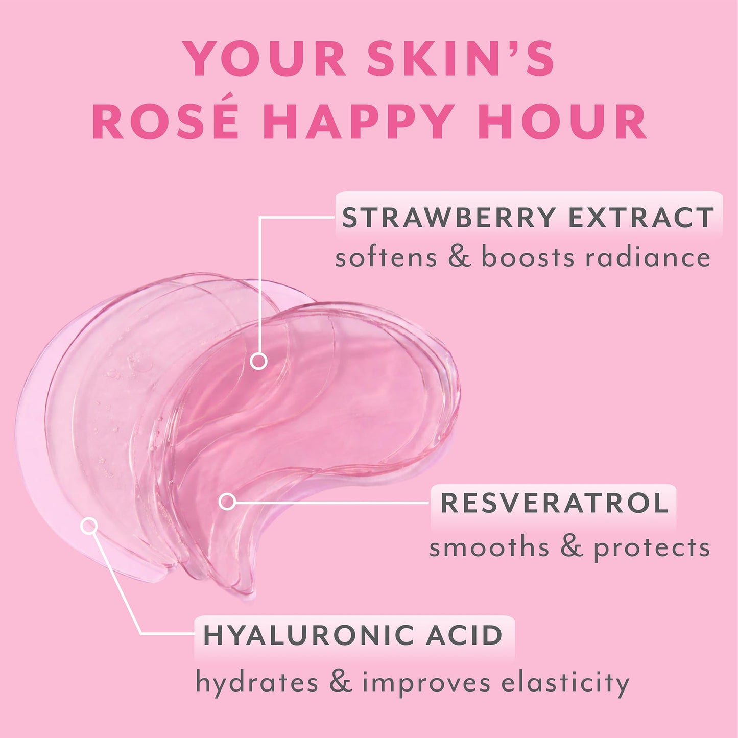 Five pairs of pink hydrogel under eye patches by Patchology