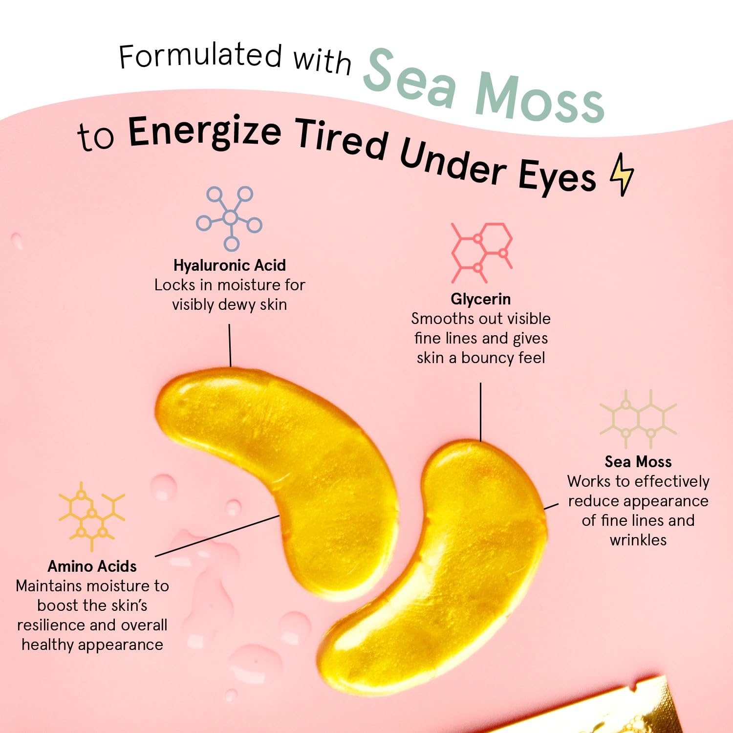 Close up of gold collagen under eye gel patches on skin
