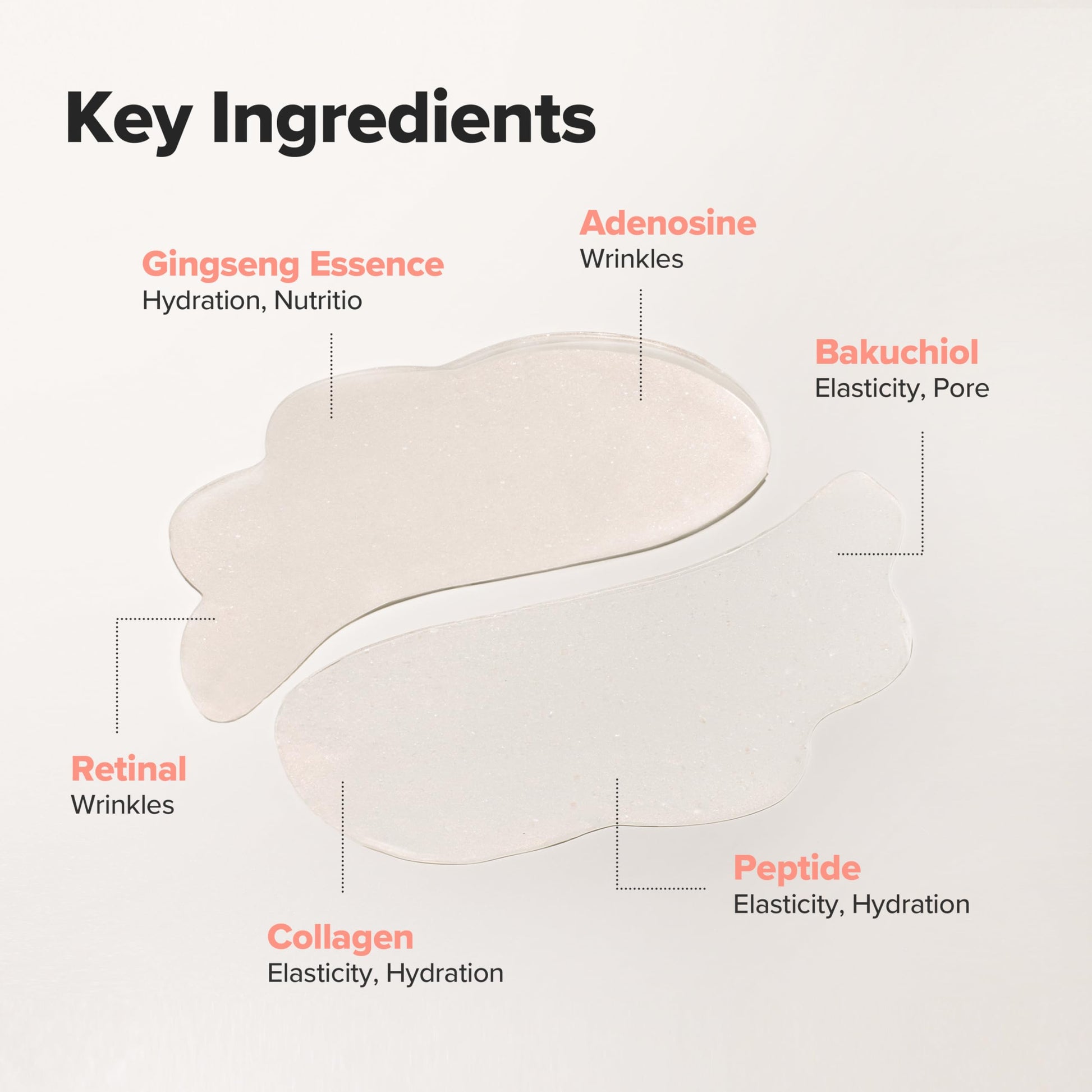 Close-up view of the 30 pairs of Korean skincare hydrogel sheets designed for men and women.