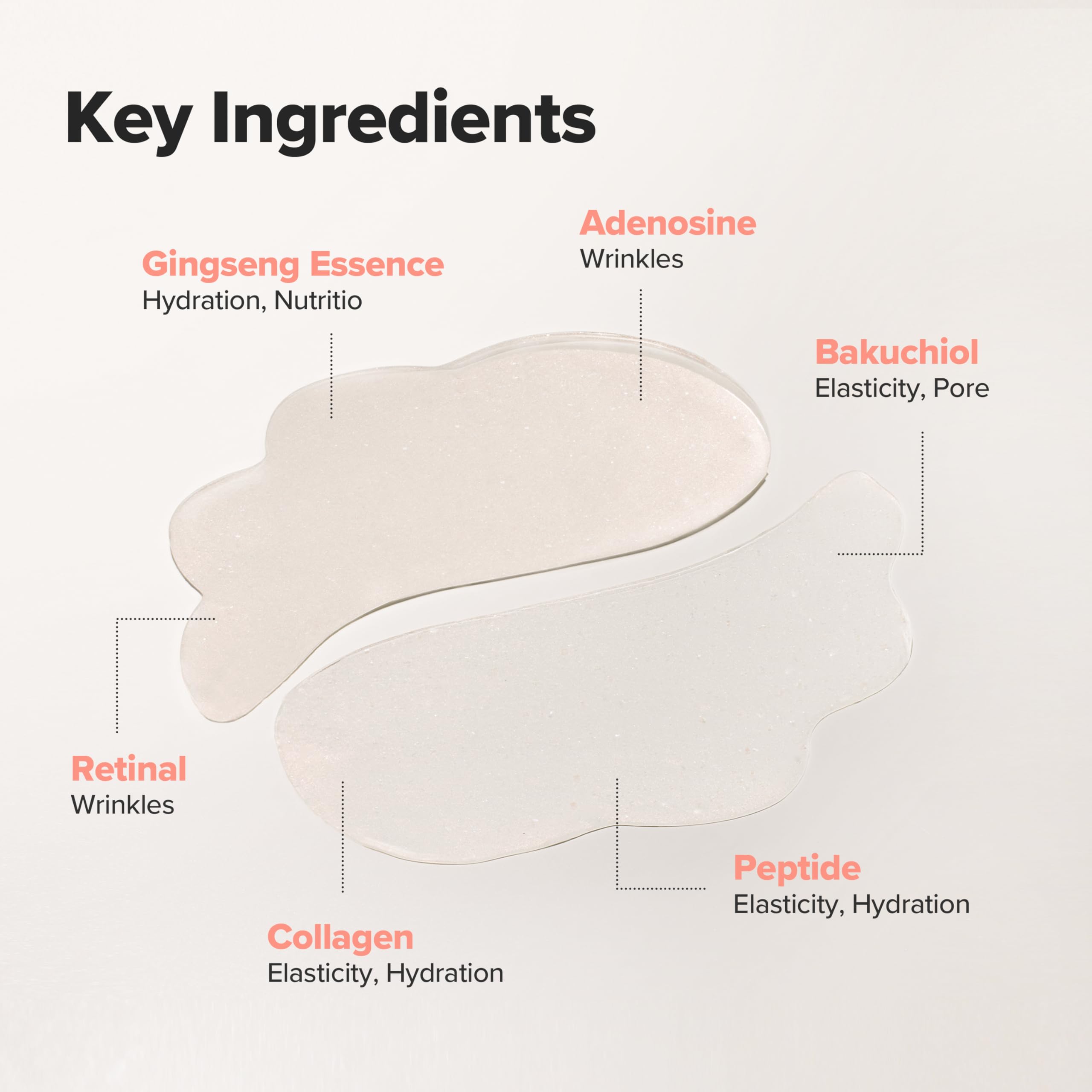 Close-up view of the 30 pairs of Korean skincare hydrogel sheets designed for men and women.