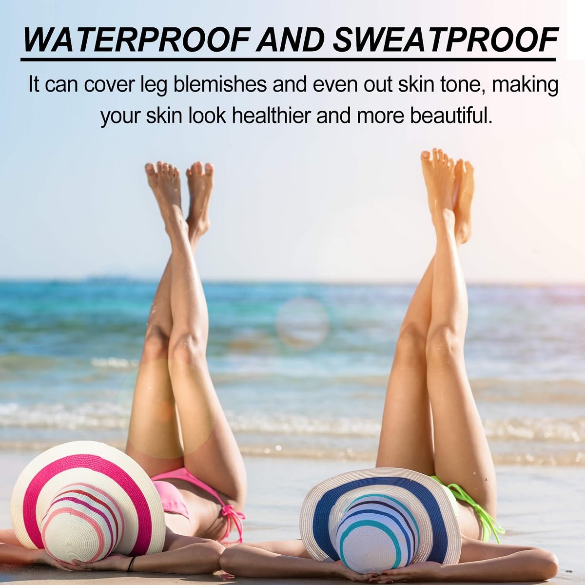 Application of transfer-resistant leg makeup on skin