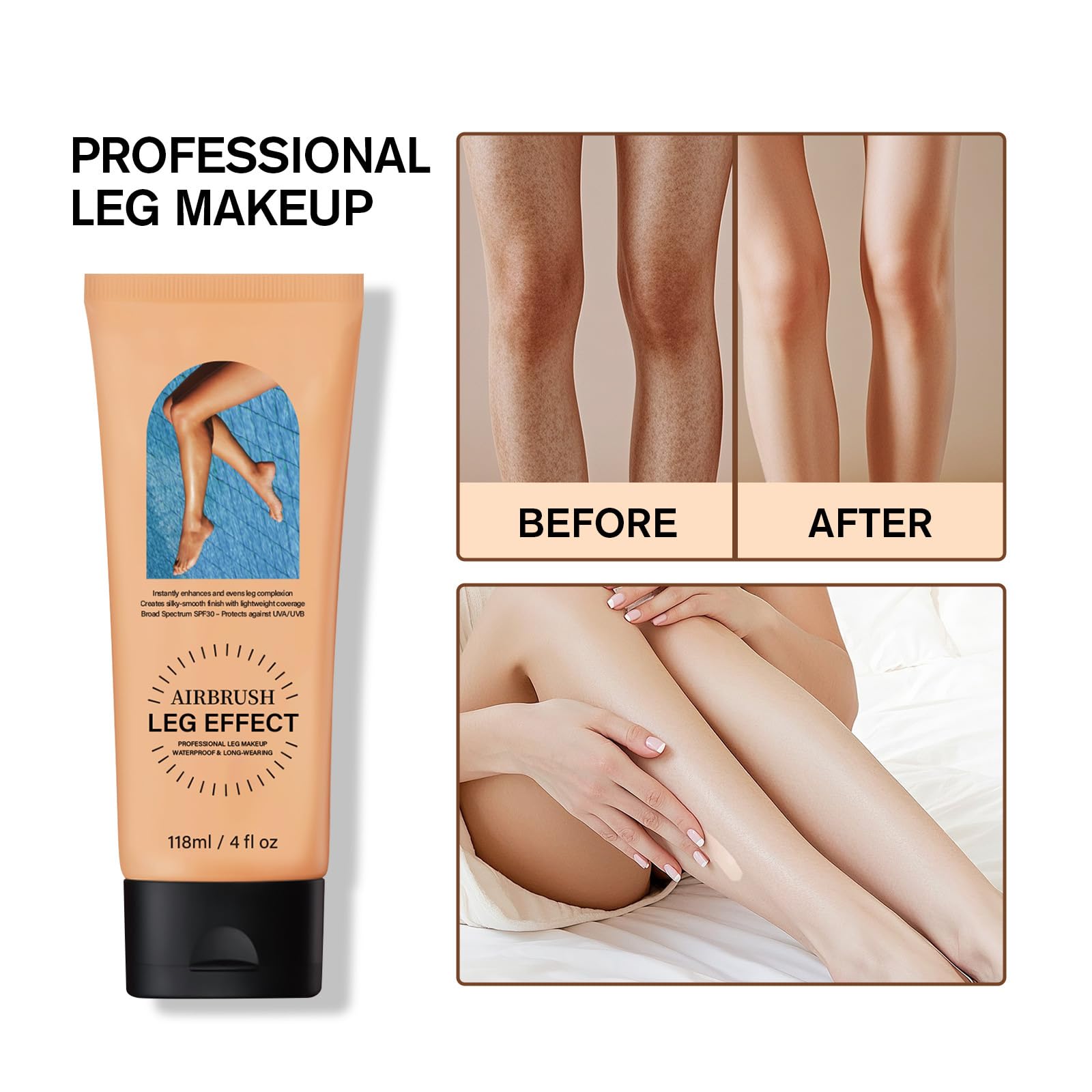 Applying Paqiman concealer to leg to hide veins