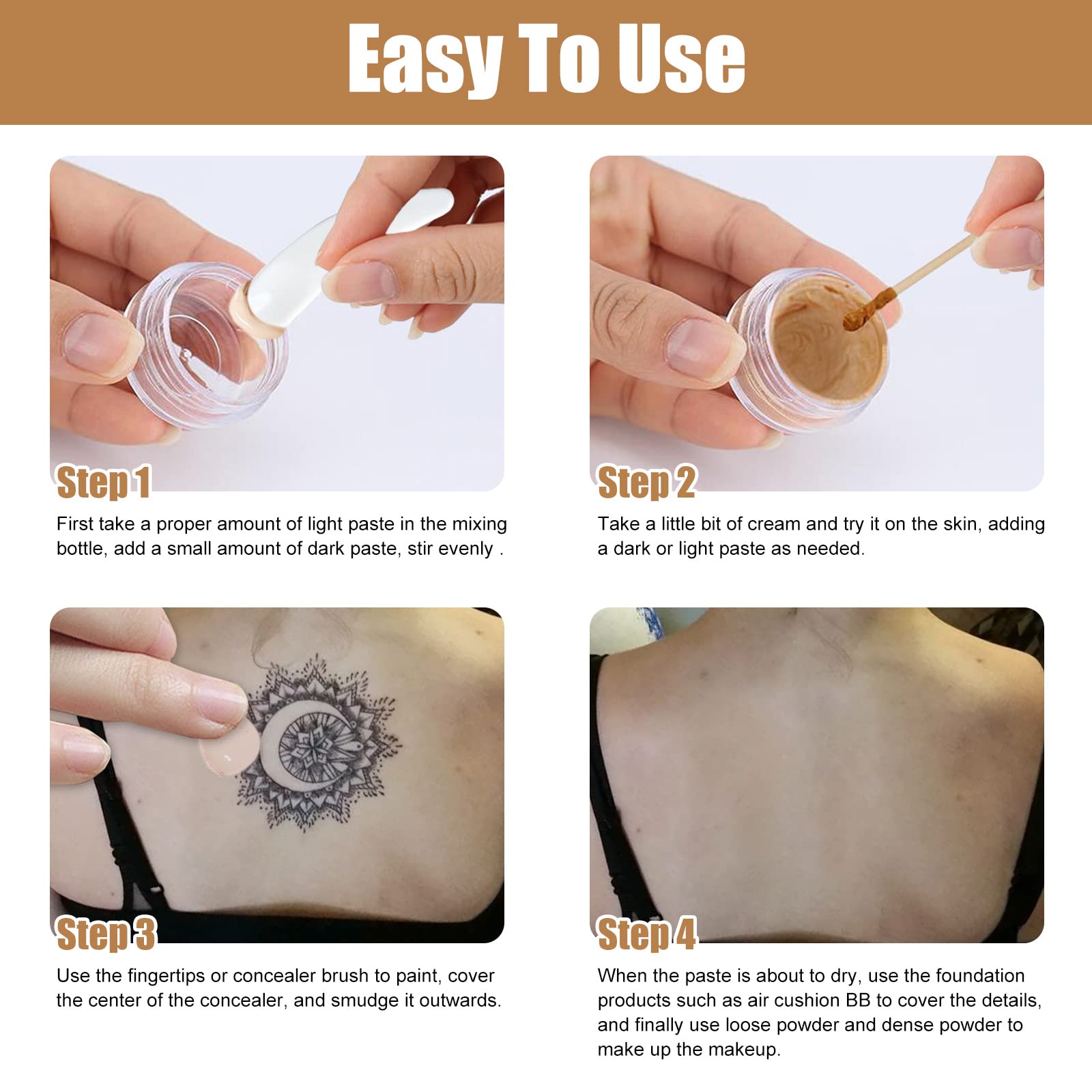 Applying tattoo cover up makeup with brush