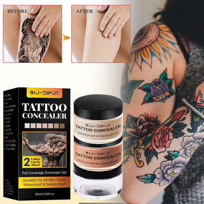 Swatch demonstration of Bio-Dimot tattoo concealer colors