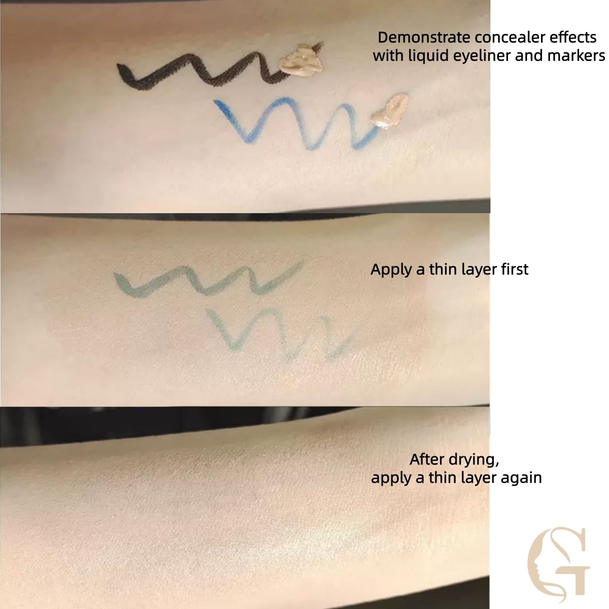 Before and after demonstration of tattoo cover up using Shengqialun concealer