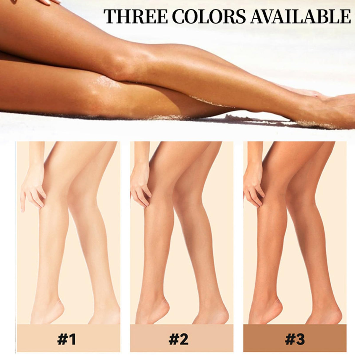 Leg makeup foundation showing texture and medium shade color swatch