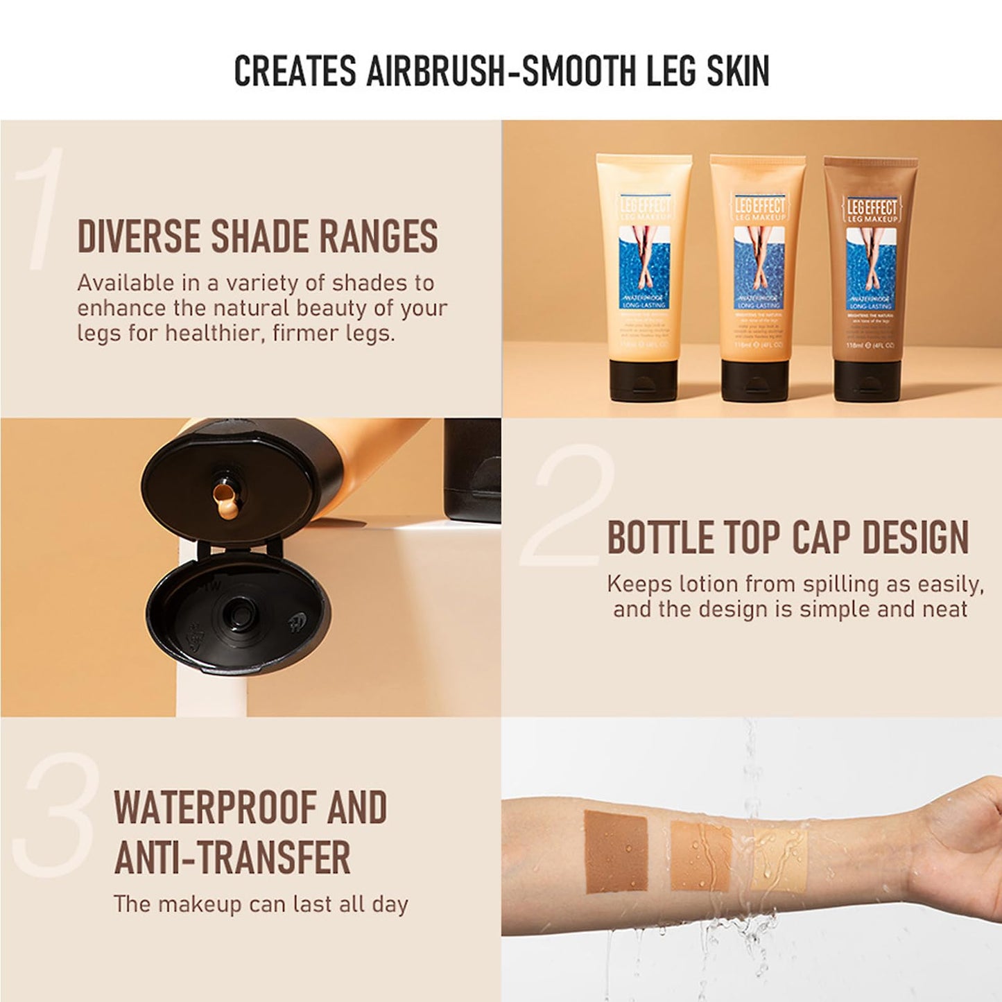 LuckNest waterproof leg makeup applied on skin for tattoo coverage