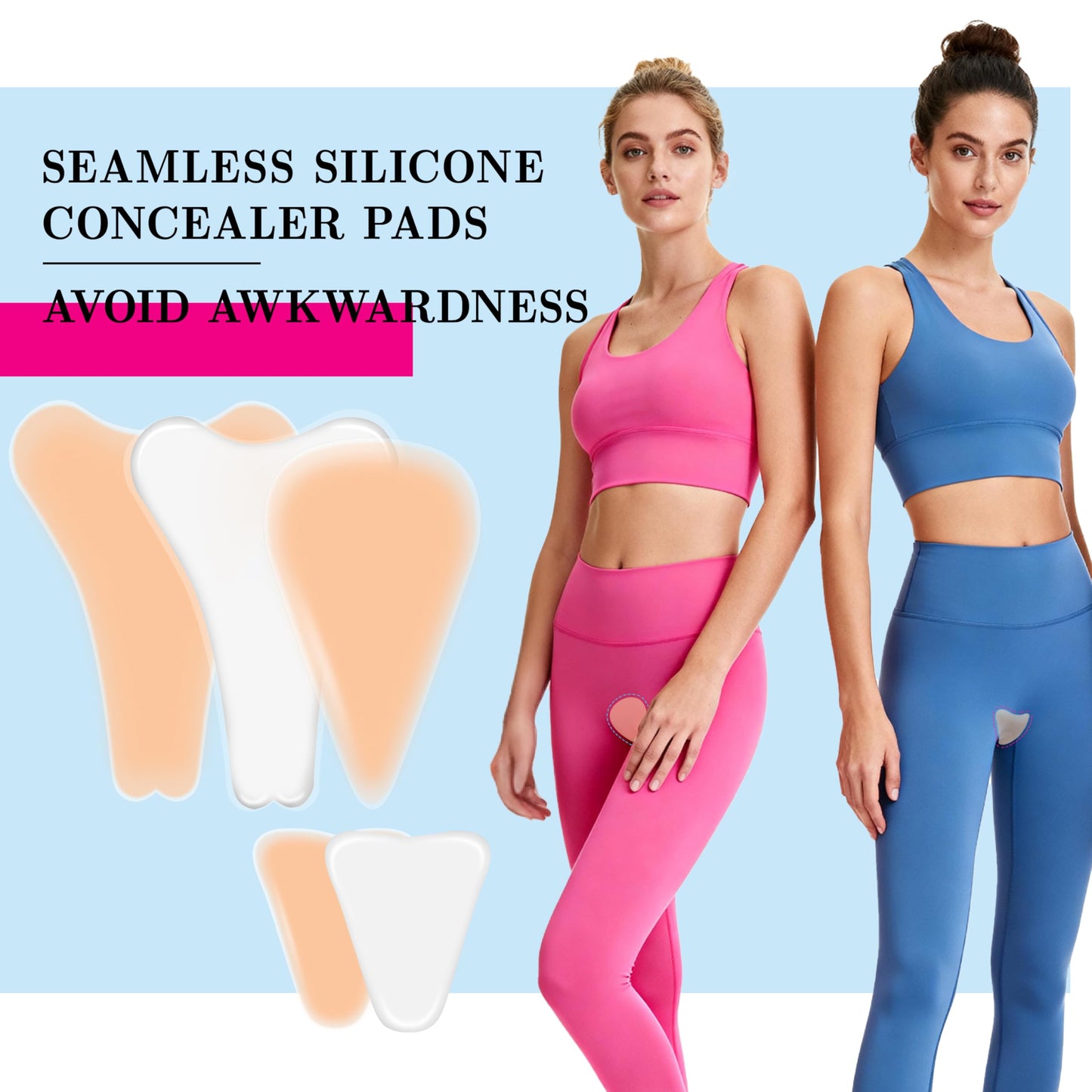 Reusable adhesive silicone hider pads in a 5 pack set