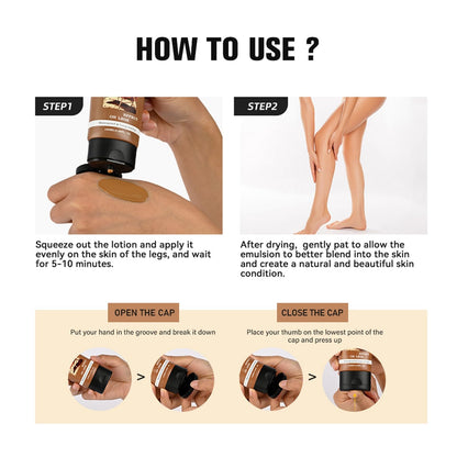 Close up of transfer-proof leg makeup texture and applicator