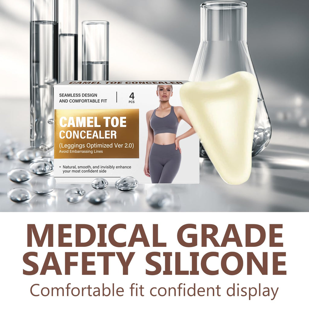 Four pieces of beige anti camel toe pads with packaging