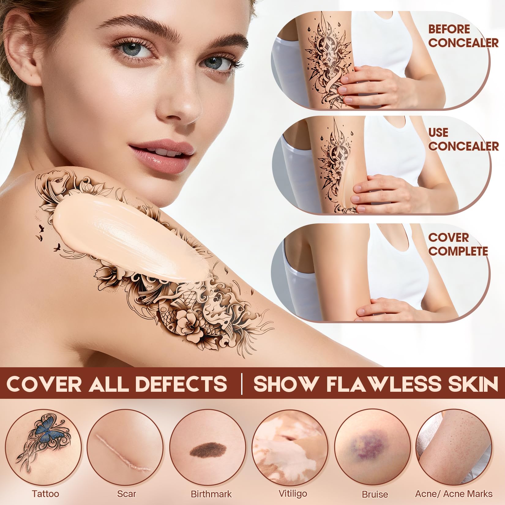 Professional tattoo cover up makeup cream set packaging