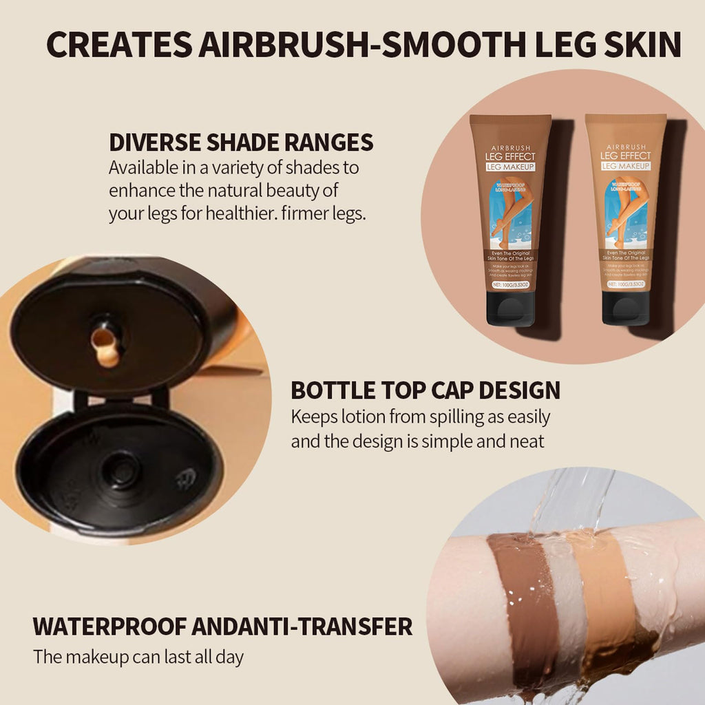 Demonstration of leg makeup covering scars and varicose veins.