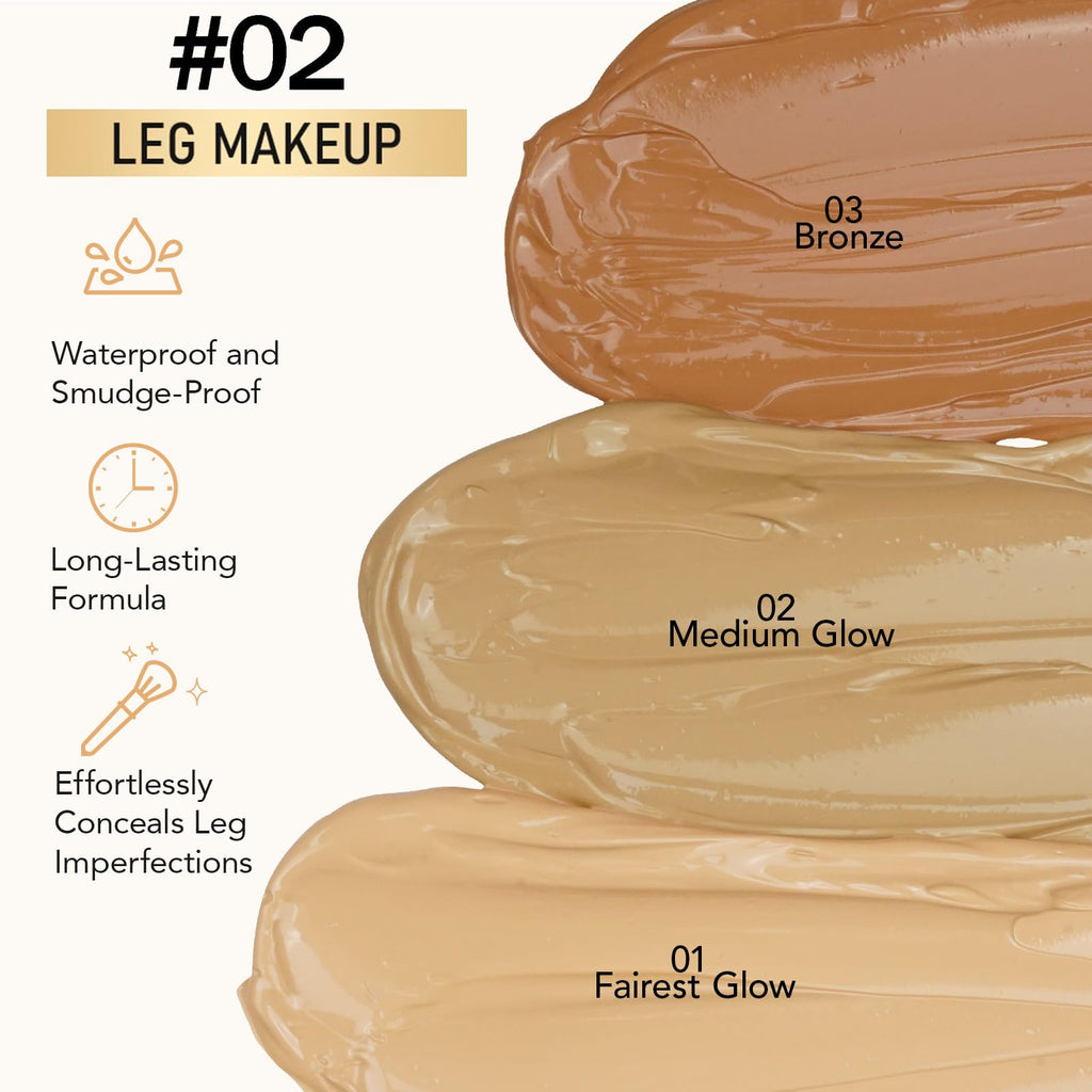 Before and after leg makeup application showing vein coverage