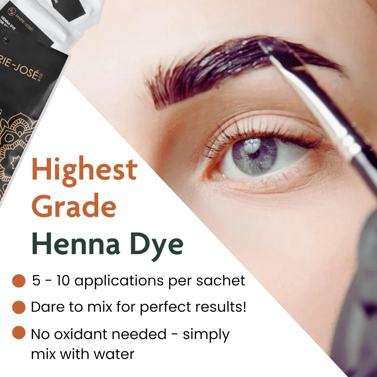 Close-up of eyebrow henna dye sachet details