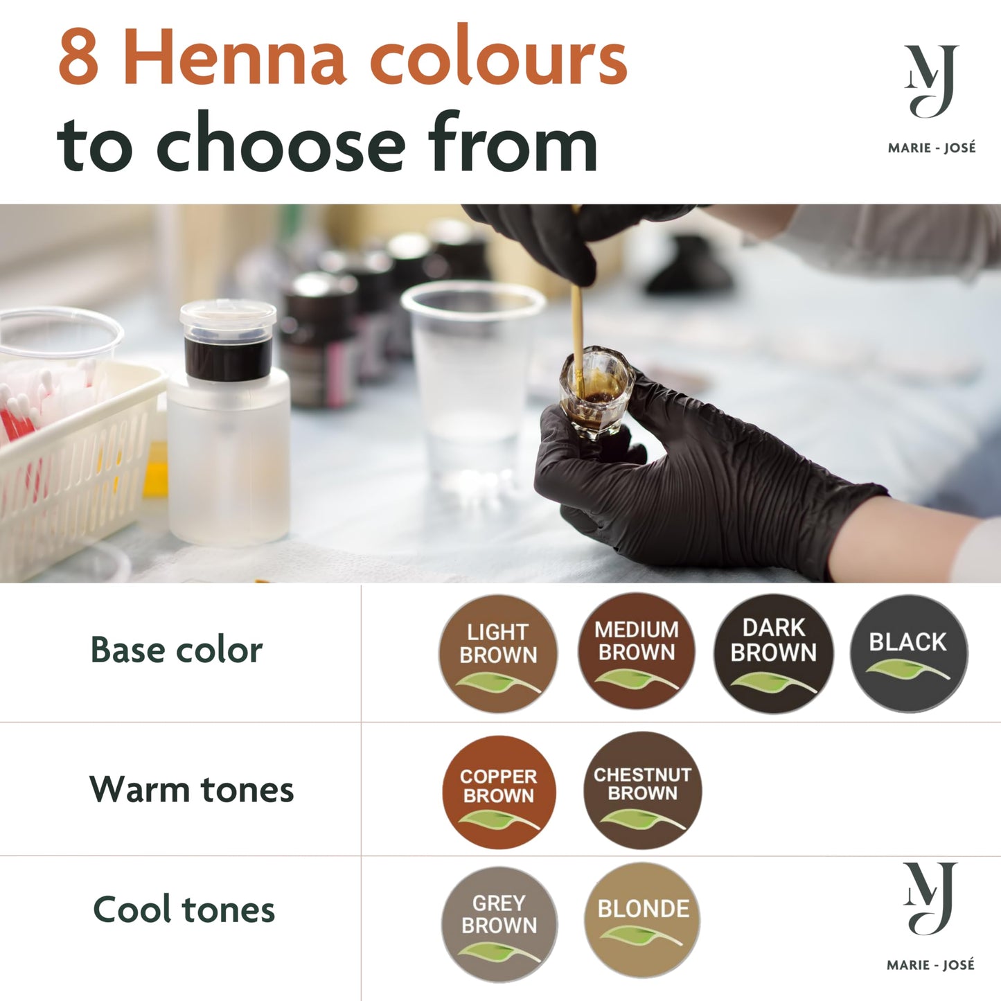 Marie-José and Co organic henna tint showing long lasting results on eyebrow hairs.