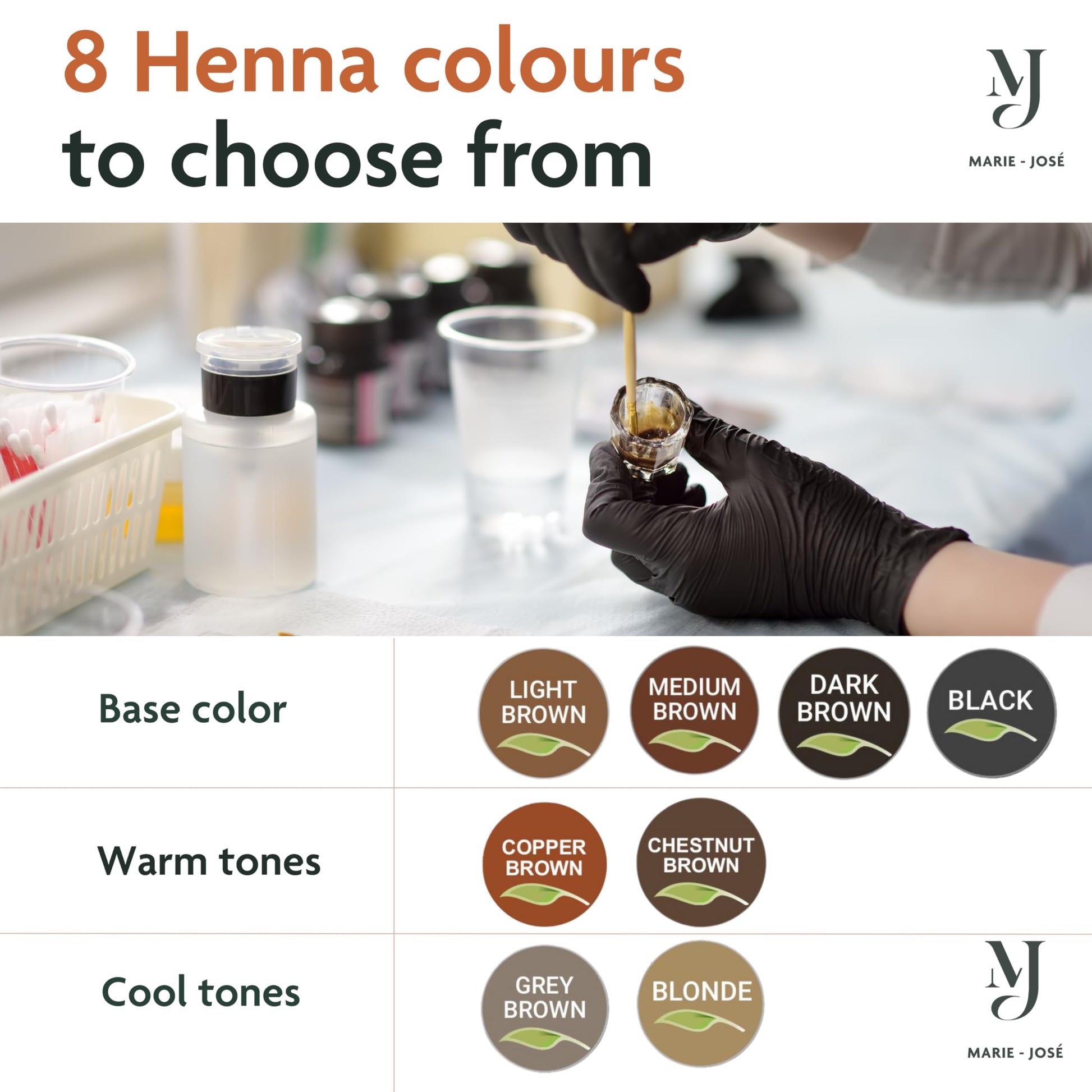 Marie-José and Co organic henna tint showing long lasting results on eyebrow hairs.