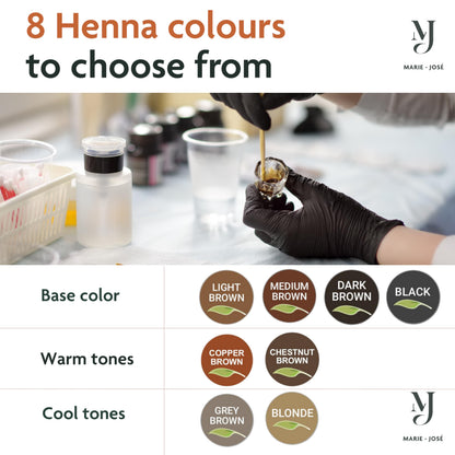 Marie-José and Co organic henna tint showing long lasting results on eyebrow hairs.
