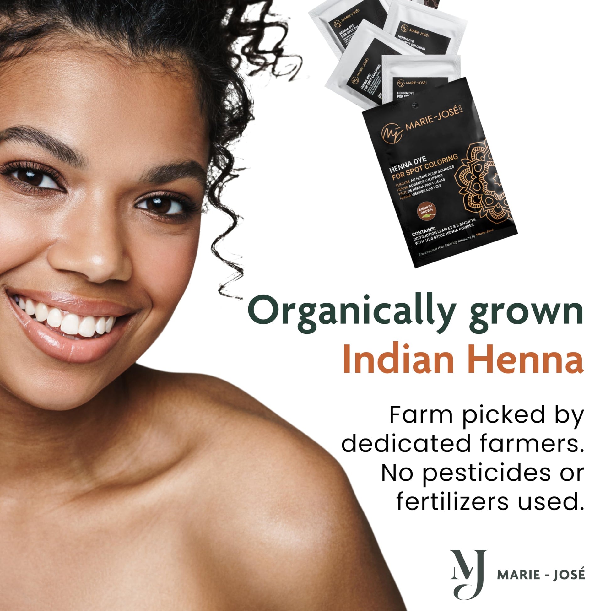 Marie-José and Co imported USA beauty skincare henna eyebrow tint setup.