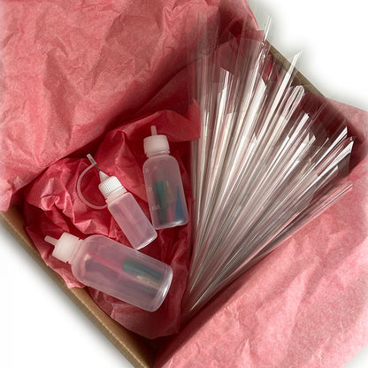 Side view of the complete DIY temporary tattoo applicator set featuring empty cones and precision tips for beginners.