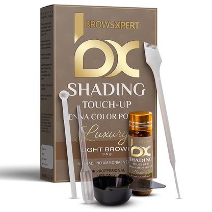 BROWSXPERT eyebrow tinting kit package showing the plant-based and ammonia-free ingredient callouts.