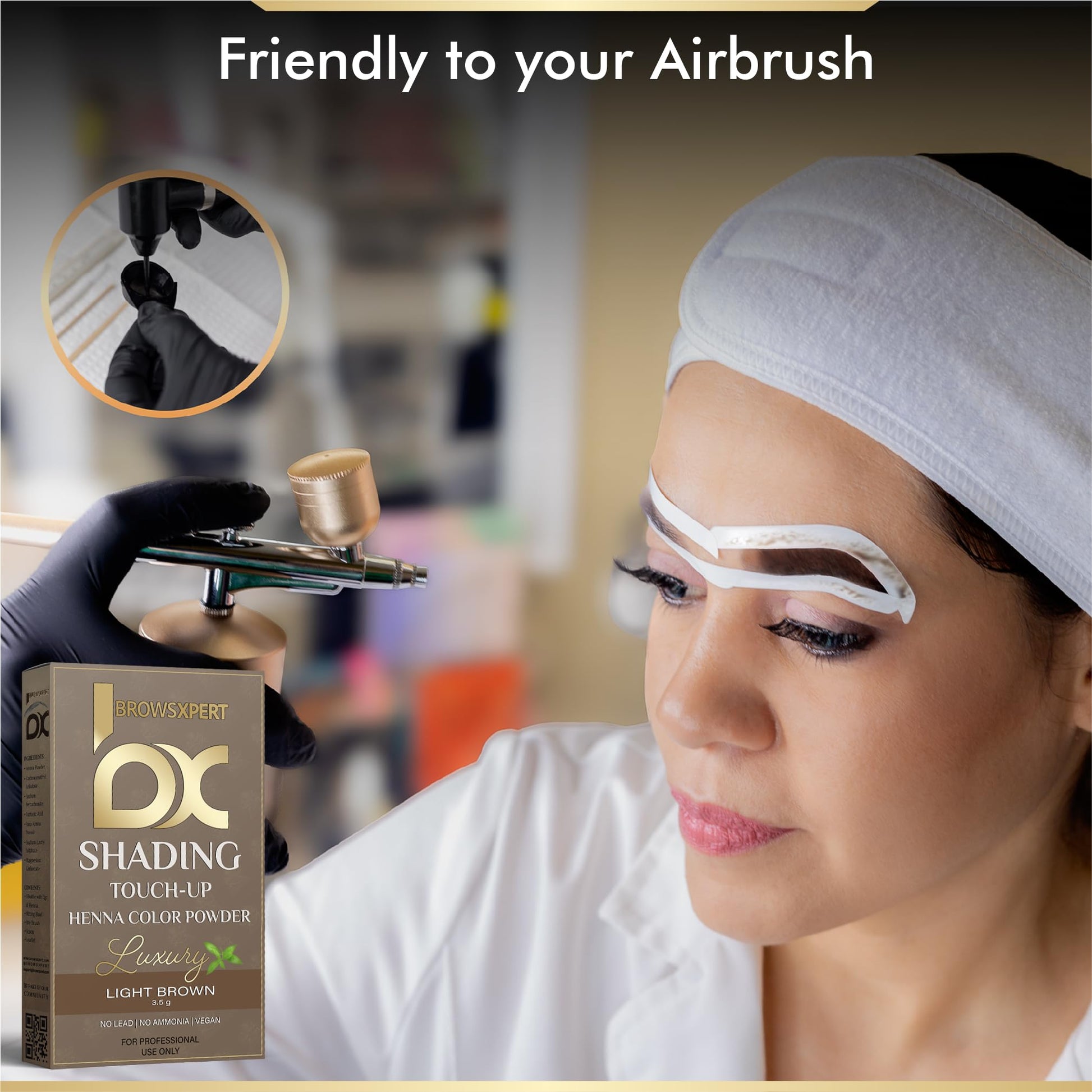 Authentic USA imported BROWSXPERT Light Brown brow shading powder with premium application brush.