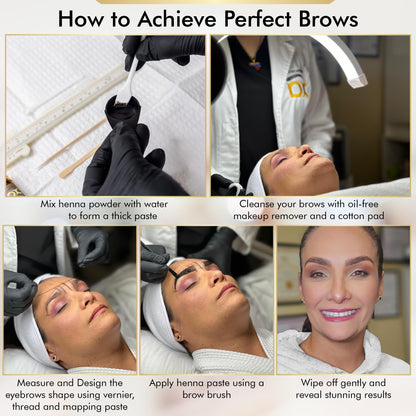 Side view of BROWSXPERT 3.5g light brown tint powder showing safety warnings and usage directions.