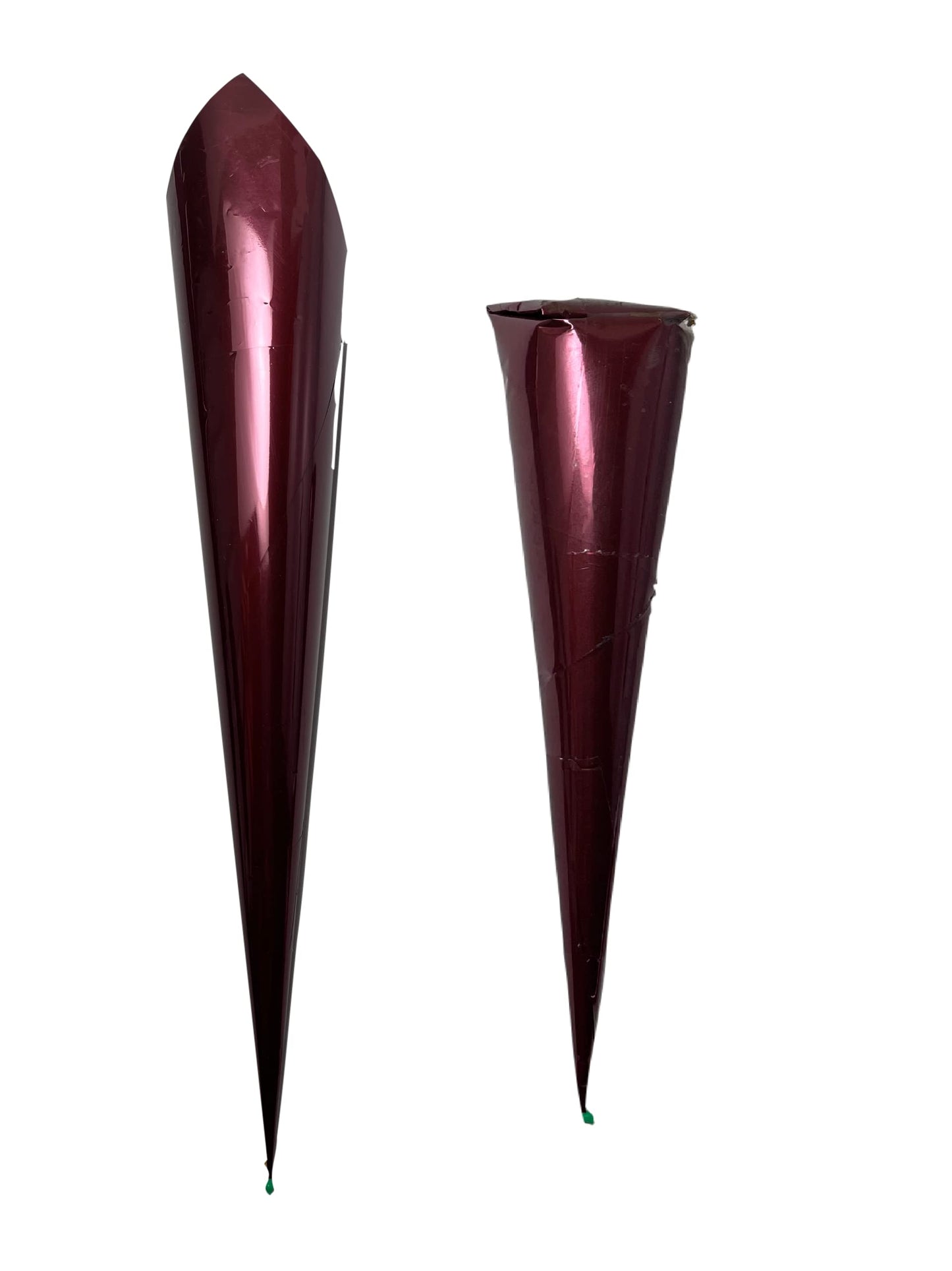 Side profile of six SaVvam handmade cellophane cones for cake icing and temporary tattoo paste filling.