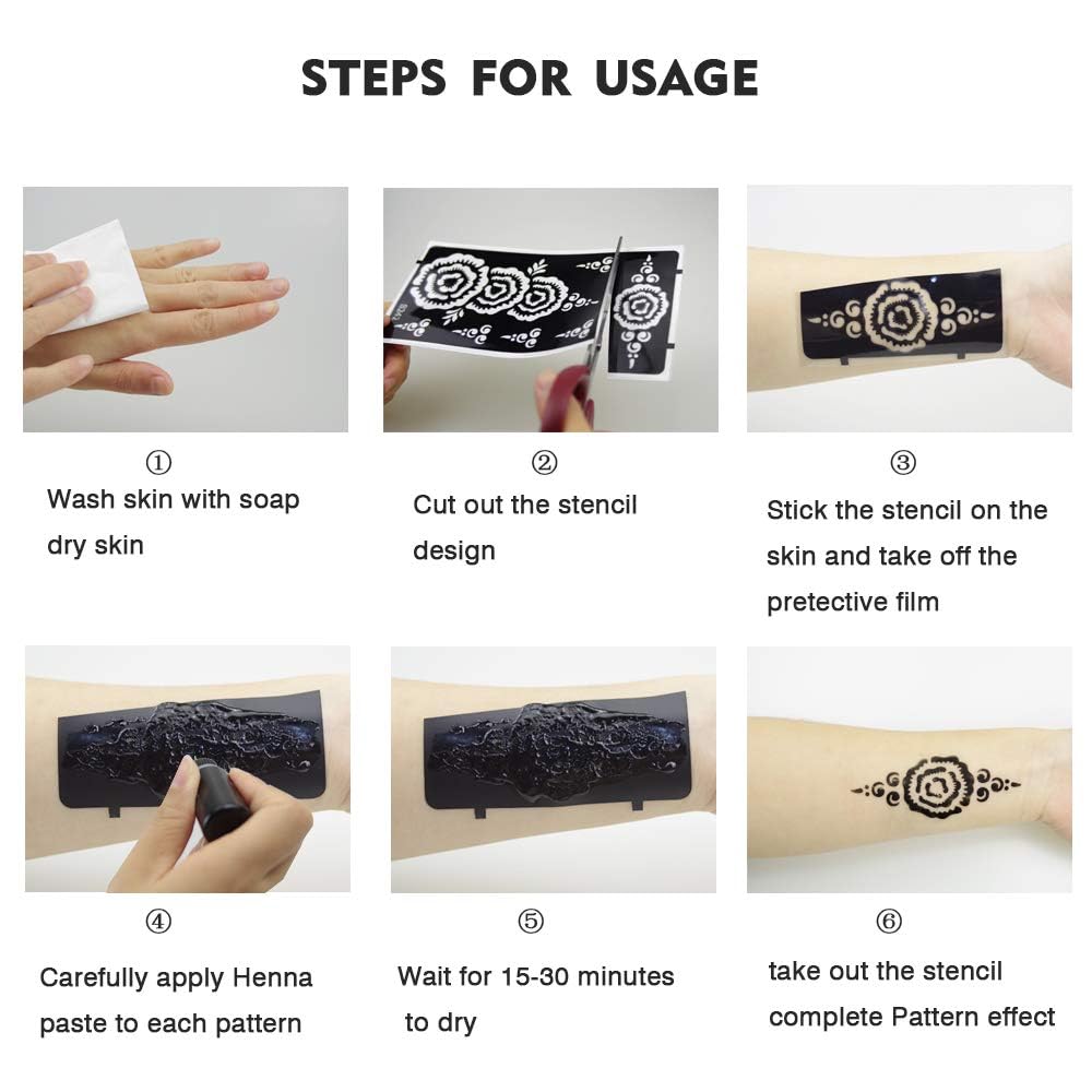 Finished temporary henna tattoo result using Xmasir templates