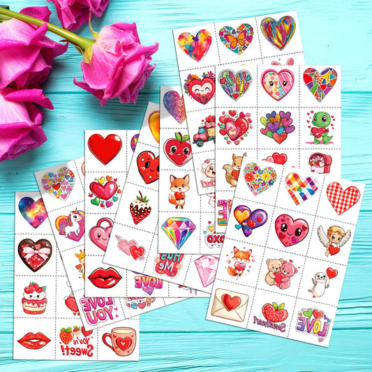 Variety of cartoon heart and animal tattoo sticker designs