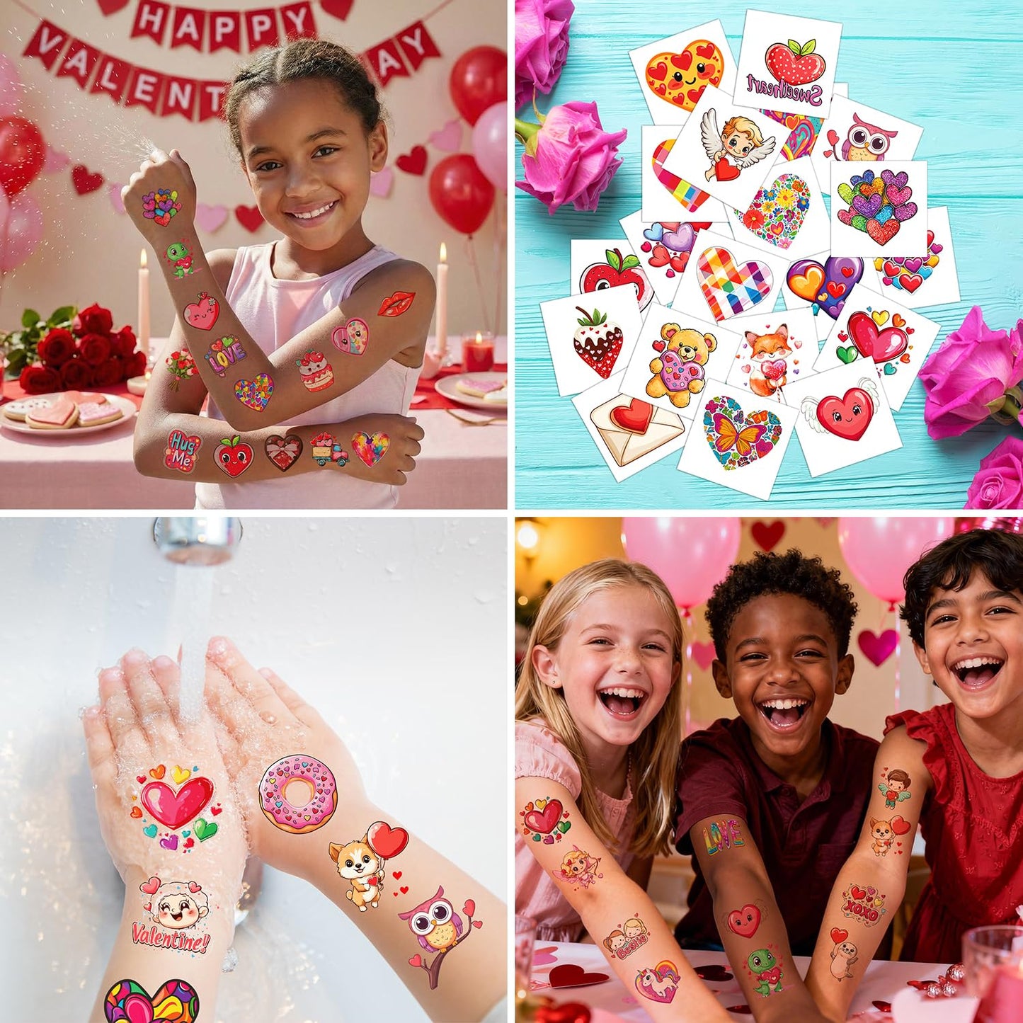 Kids party favor goodie bags with Valentines tattoos