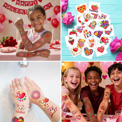 Kids party favor goodie bags with Valentines tattoos