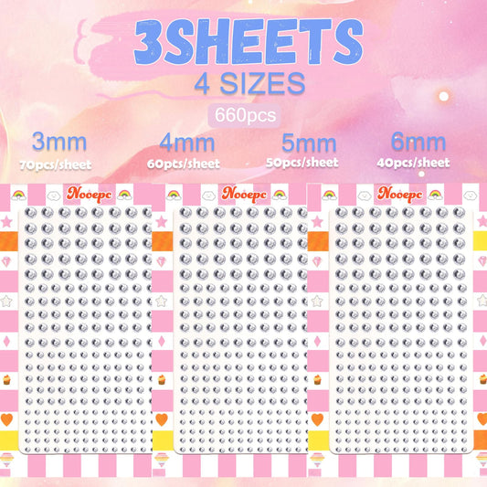 Close up of Nooepc face rhinestones in various sizes