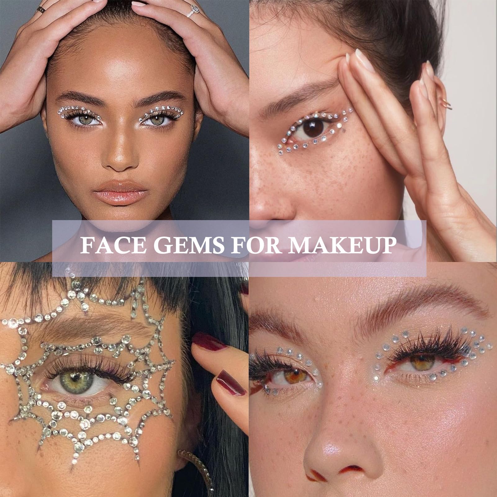 Model wearing Nooepc face gems for festival makeup look