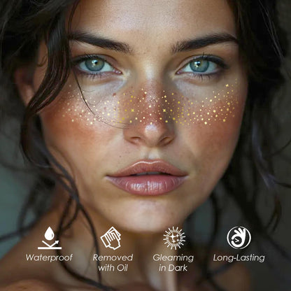 Close up view of Cardiyar metallic gold sparkle freckle tattoo patches