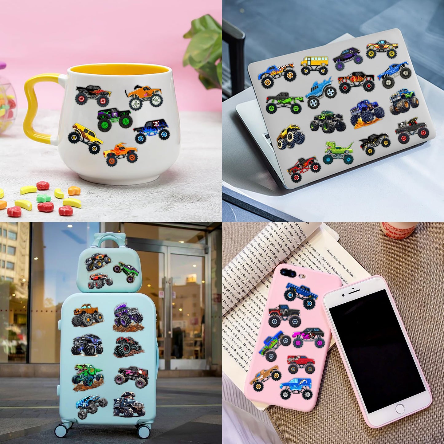 Monster truck themed birthday party favor display