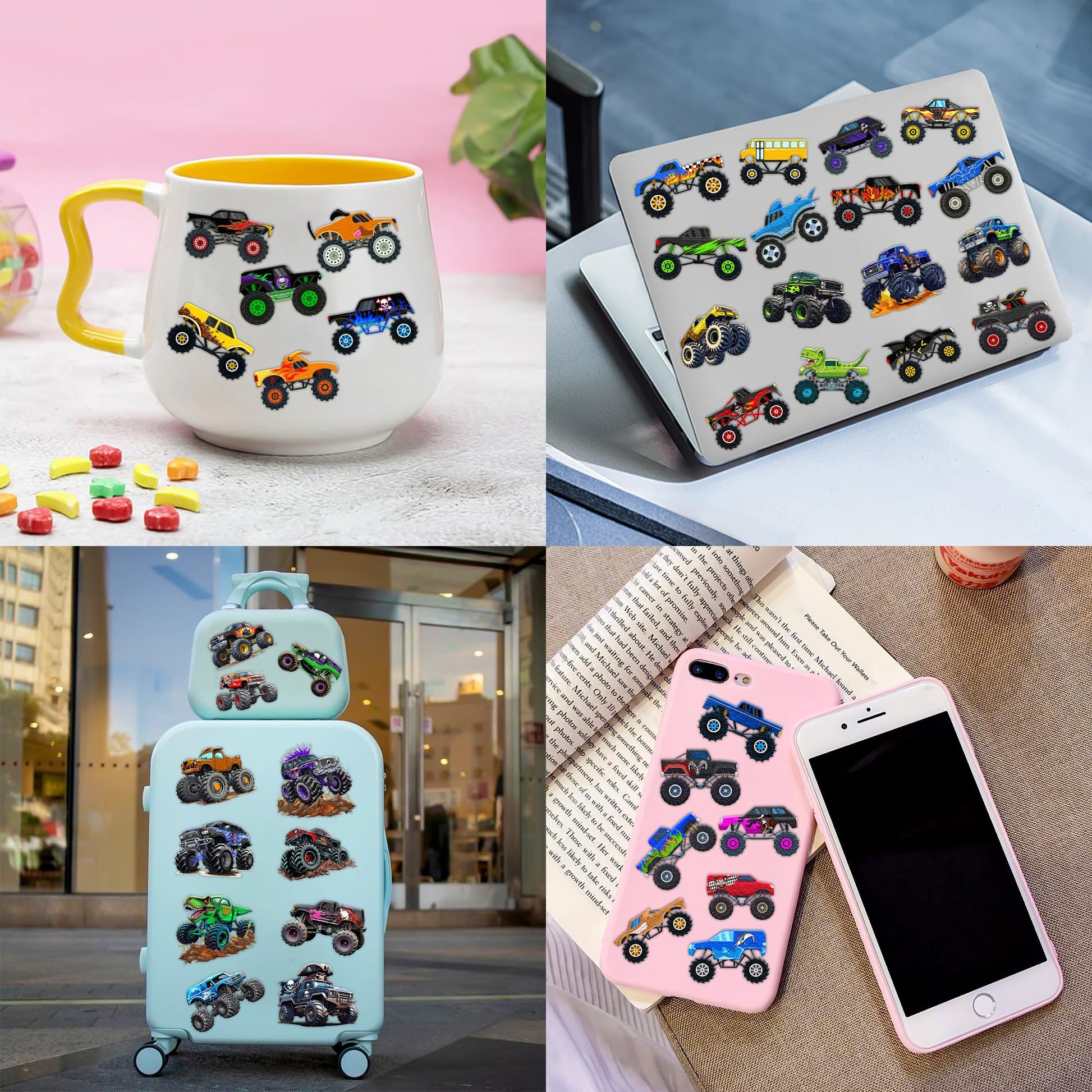 Monster truck themed birthday party favor display