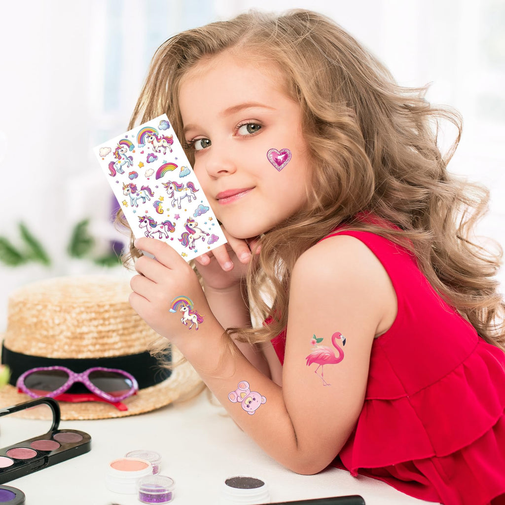 Waterproof temporary tattoo sheets with unicorn and space designs