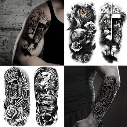 Jeefonna lion and wolf realistic temporary tattoo sheets