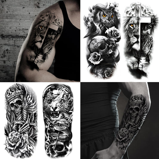 Jeefonna lion and wolf realistic temporary tattoo sheets