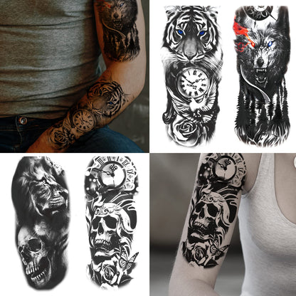 Black 3D half sleeve temporary tattoo designs for adults