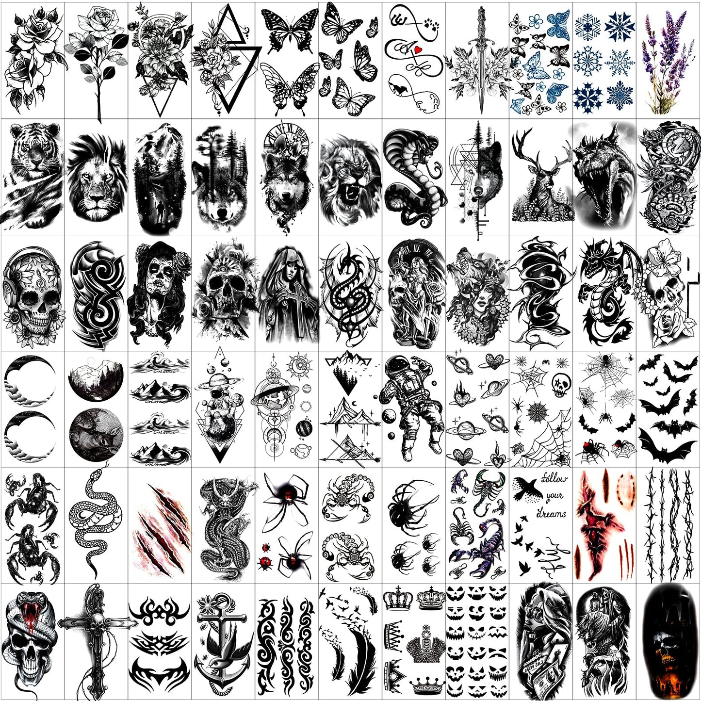 Jeefonna skull and tiger temporary tattoo stickers pack
